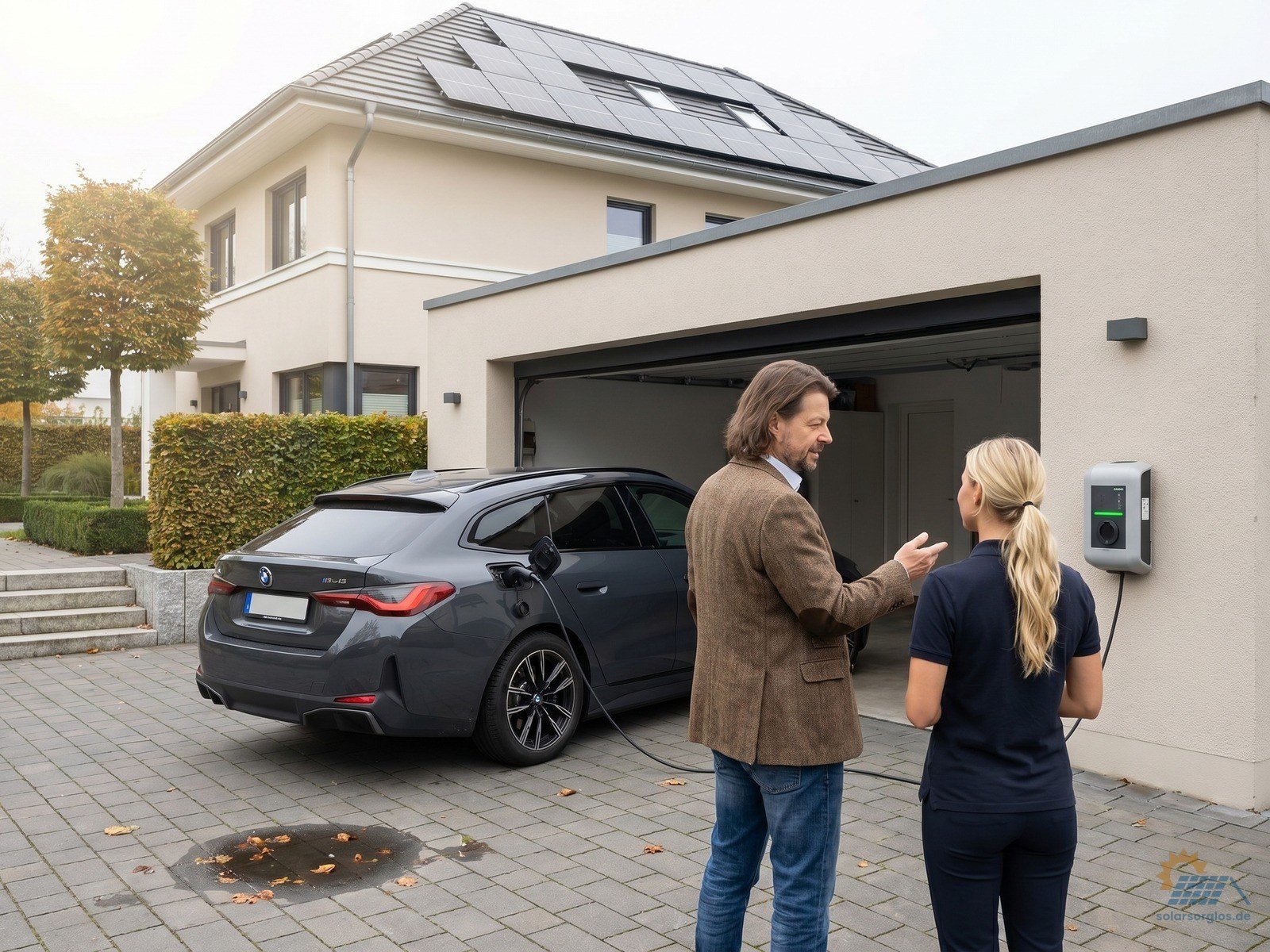 Wallbox-Ladevorgang E-Auto vor Doppelgarage