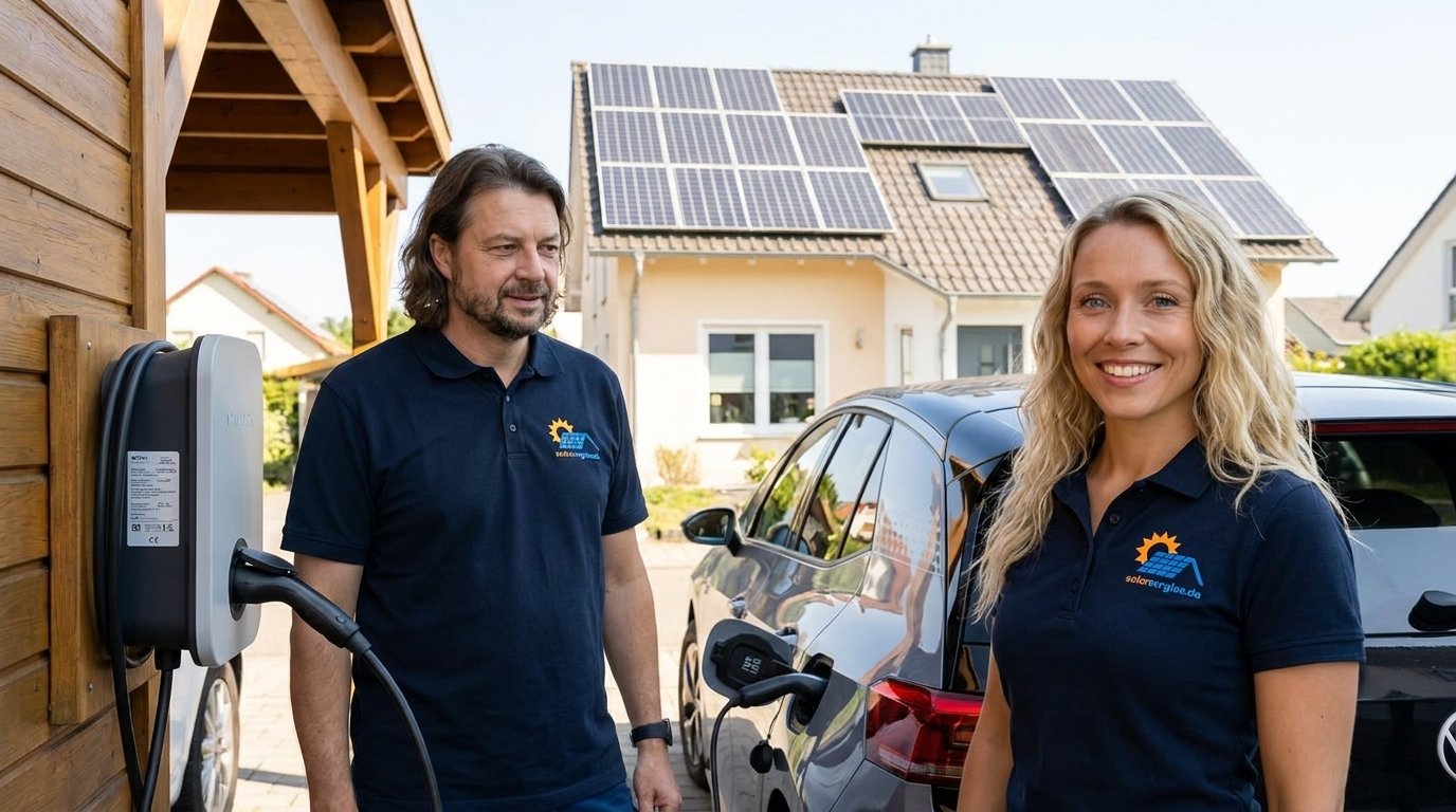 E-Auto lädt an der Wallbox mit Solarstrom