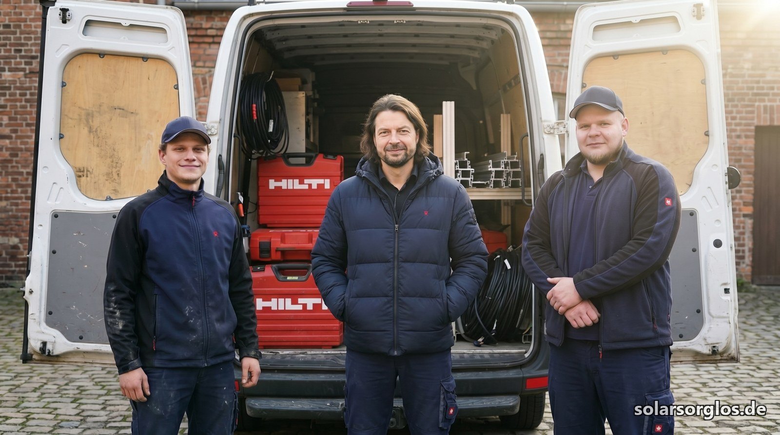 Maik Marx mit Team vor Werkstatt-Transporter